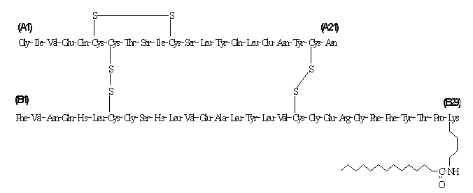Structure de la formule moléculaire de l'insuline Detemir